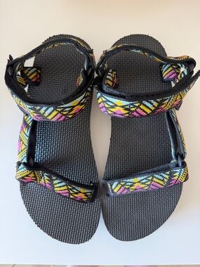 NEW Teva kids youth Original Universal Sandals in black rainbow summer camp